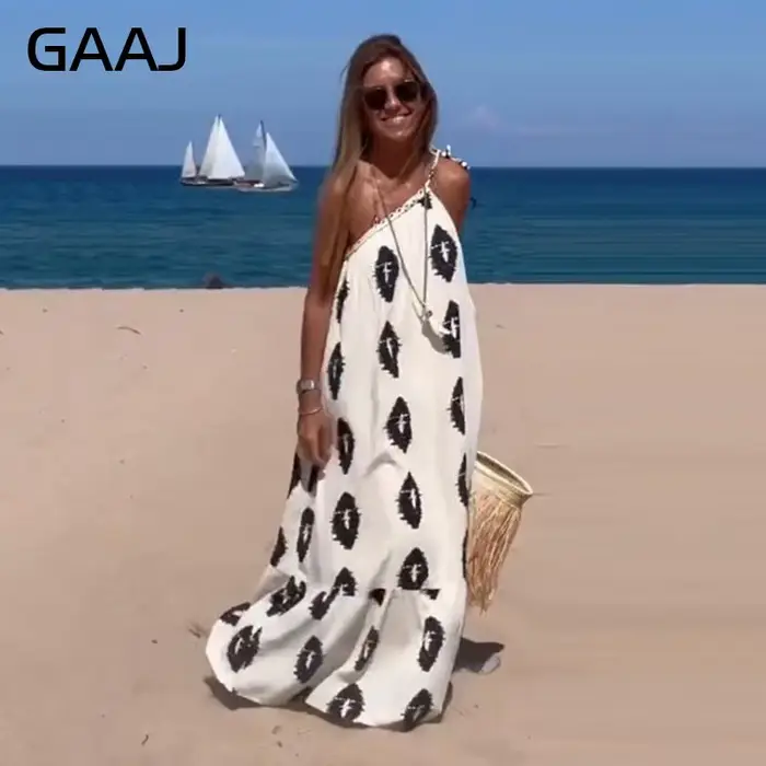 GAAJ -Robe de femme élégante à bretelles et imprimé,Robe longue décontractée sans manches pour les v