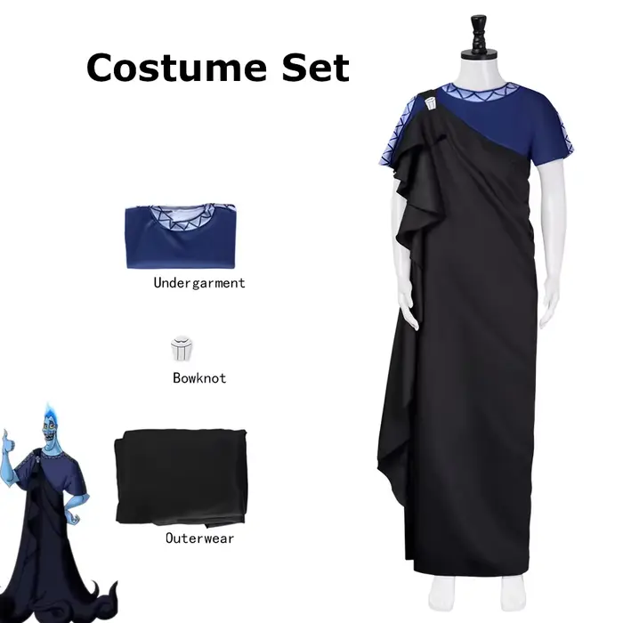 Costume Cosplay Hadès Adulte Dieu des Enfers Hercule Robe Grecque Antique Noire pour Homme Panoplie 