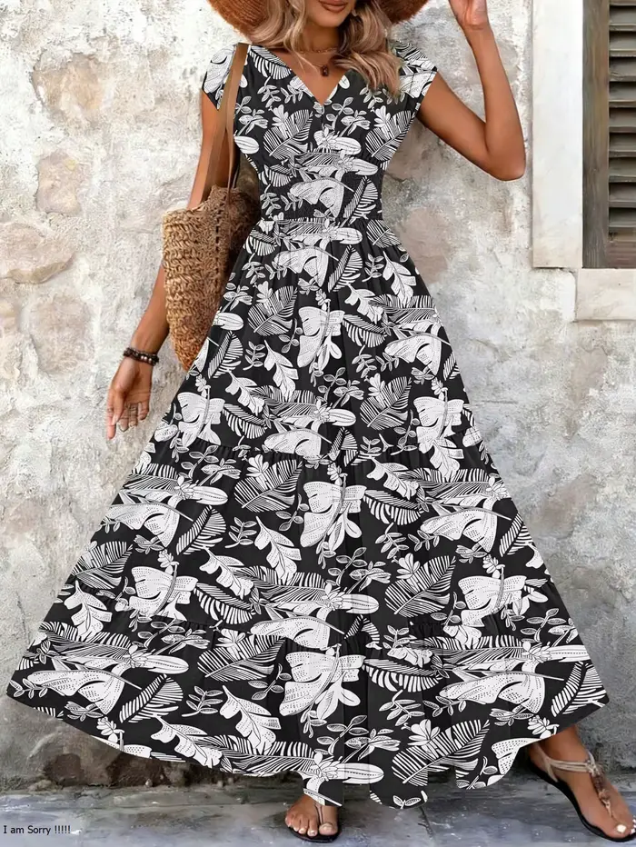 Robe Vintage à Imprimé Floral 2026, Élégante, Col en V, Manches Courtes, Longue, Mode Femme, Robe Ré