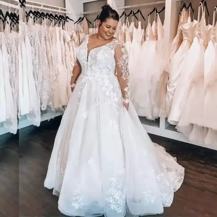 Robe de Mariée Vintage en Dentelle à Manches sulf
