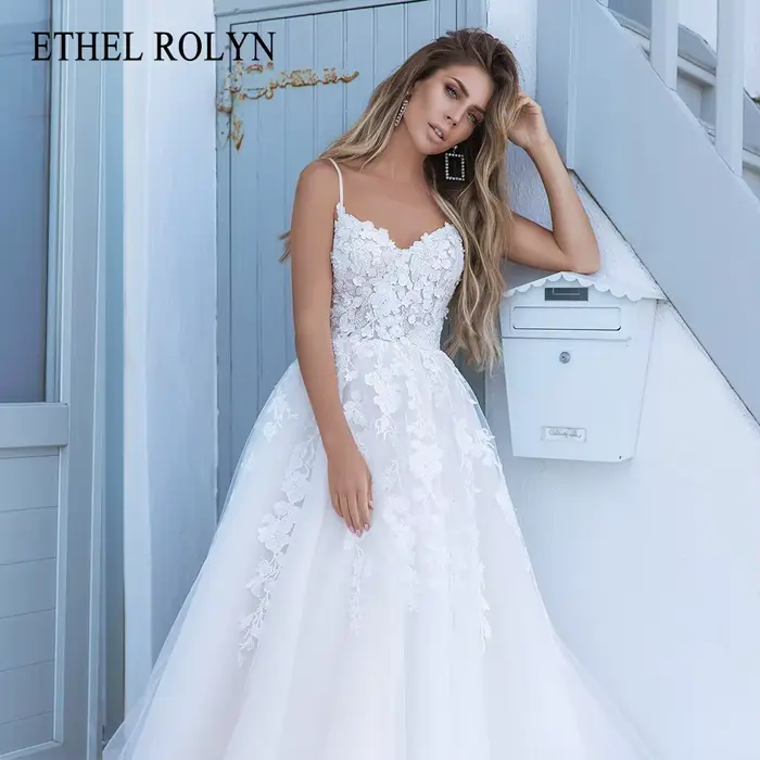 ETHEL ROLYN robe de mariée trapèze Chic perlée dentelle Appliques mariée dos nu chérie bretelles Spa