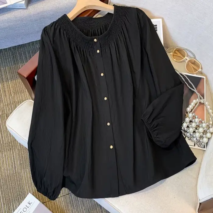 Nouveau chemisier en polyester grande taille col rond avec manches lanternes pour femmes grandes tailles automne-hiver 2026 occasions spéciales