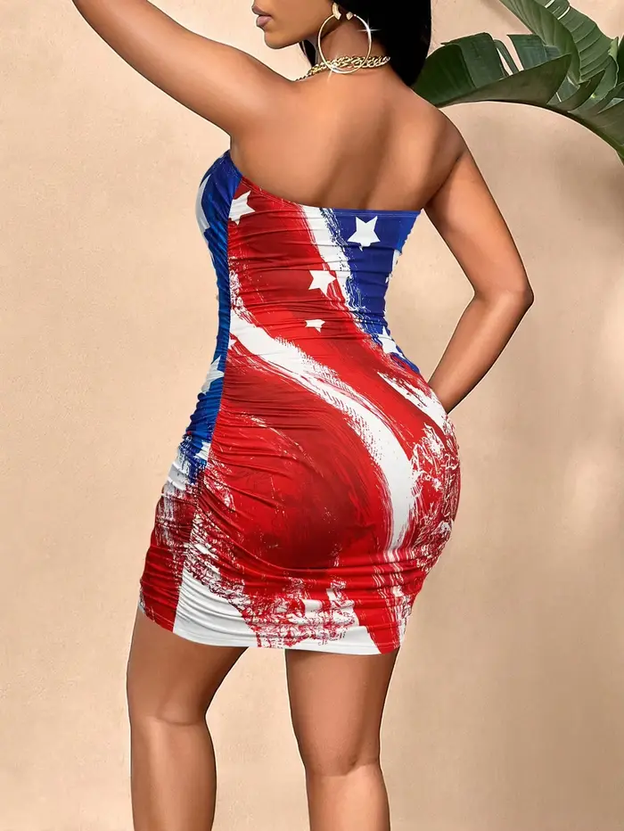 Robe de soirée ajustée pour femme avec imprimé drapeau national, robe tubulaire