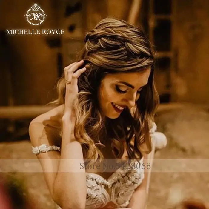 Michelle Royce a-ligne robes De mariée pour les femmes Sexy Appliques Illusion chapelle Train chérie robe