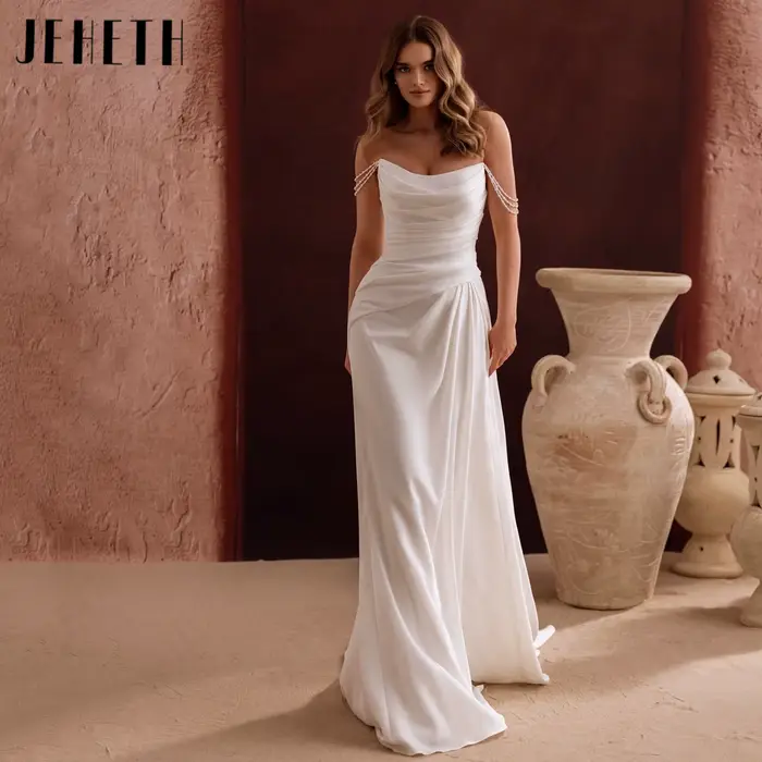 Robe de mariée sirène en polyester avec traîne courte, corsé intégré, dos nu et fermeture éclair, pour femmes grandes tailles et enceintes, adapté pour les mariages, fiançailles et second looks