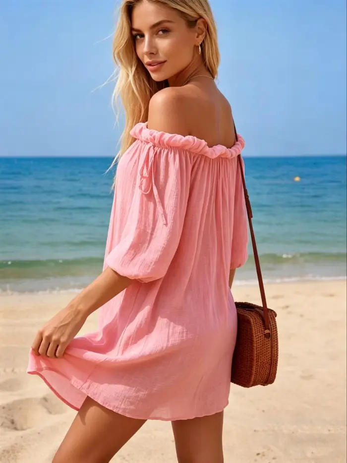 Robe courte asymétrique style plage en polyester et fibre de viscose pour femmes occassions estivales sorties plage vacances