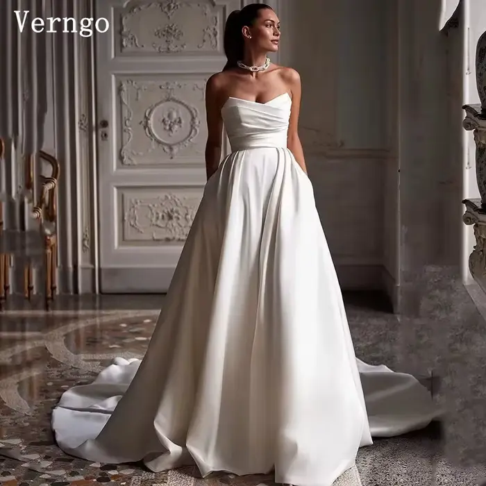Verngo église robe de mariée Simple sans bretelles une Linme robes