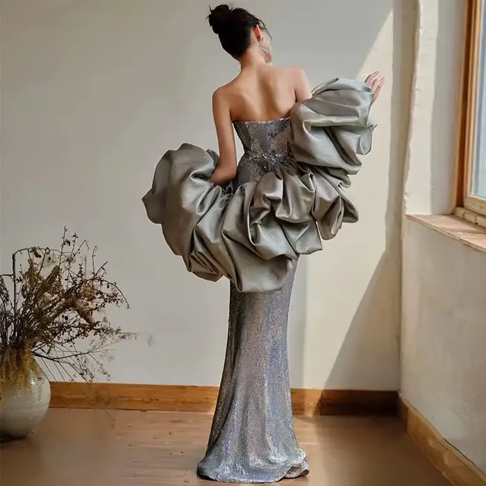 Robes de soirée sirène à paillettes argentées pour femme