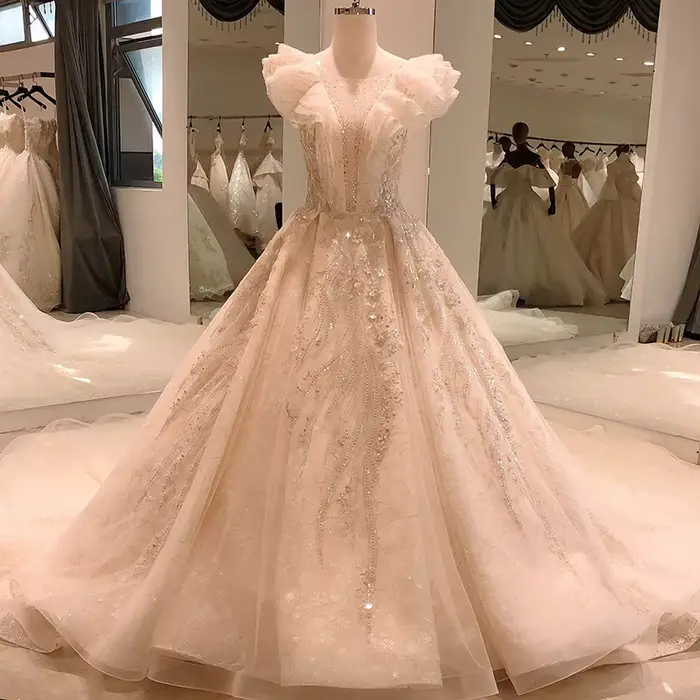 Robe de Mariée Personnalisée avec Manches à Volants