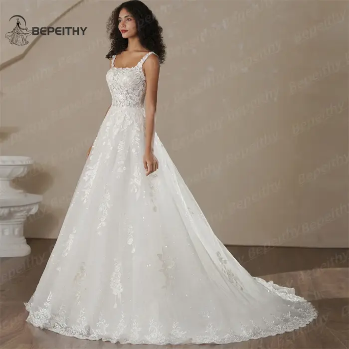 BEPEITHY personnalisé plage dentelle robes de mariée 2025 pour les femmes dos nu une ligne Court Train Sexy sans manches