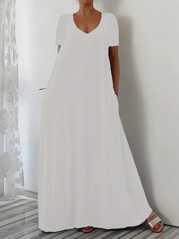 Nouvelle robe d'été grande taille pour femme, décontractée, ample, à manches courtes, couleur unie,