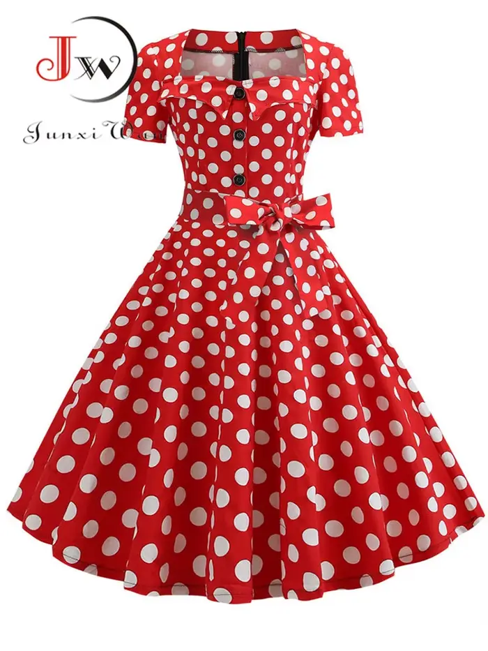 Robe rockabilly swing pin-up vintage chic pour femmes occasions spéciales été polyester et coton taille large palette de couleurs