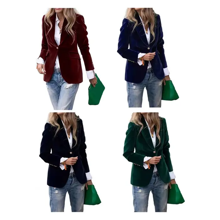 Blazer de soirée formel en velours grande taille pour femme, coupe ajustée, revers pointus, élégant pour mariage ou bureau