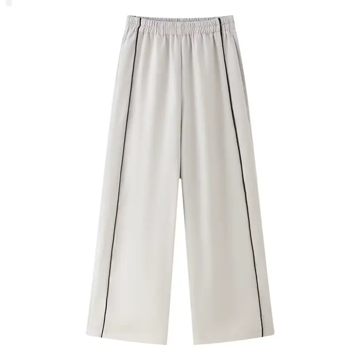 HH femmes pantalons décontractés costume fermeture éclair rayure décorer manteau ample haut + mode t