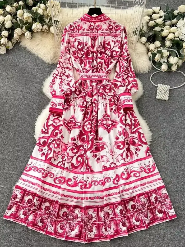 Robe longue vintage à manches longues pour femmes