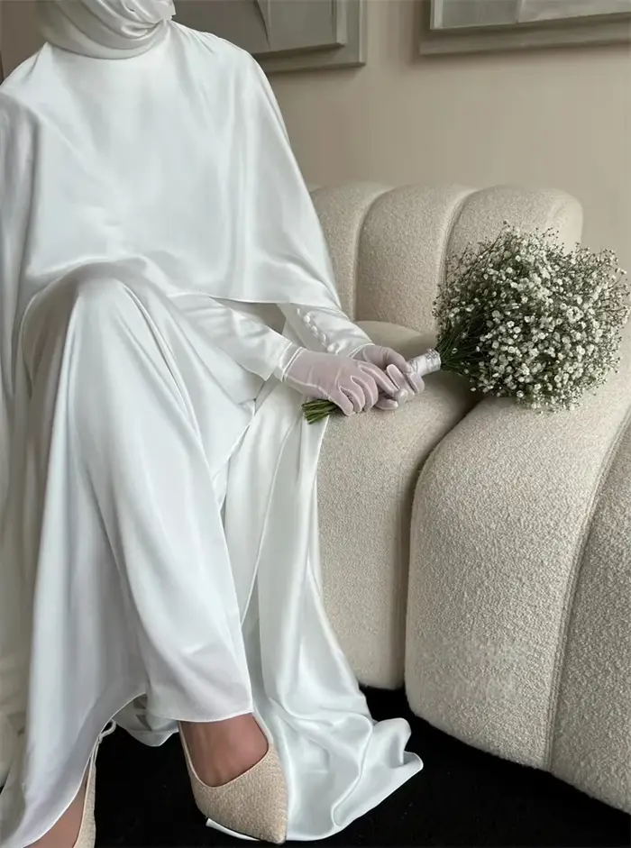 QICHE robes de mariée musulmanes blanches modestes avec Cape robe