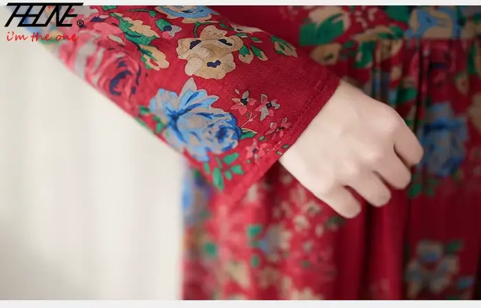 Robe longue en lin de coton imprimé bohème pour femmes