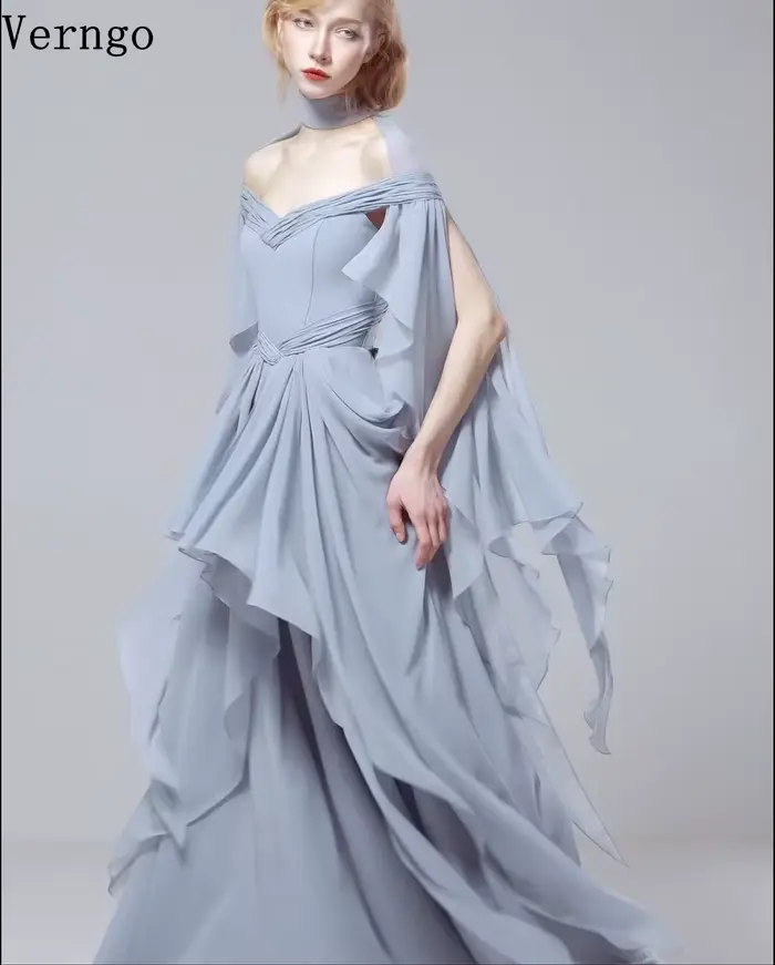 Robe de soirée en mousseline de soie bleue Verngo