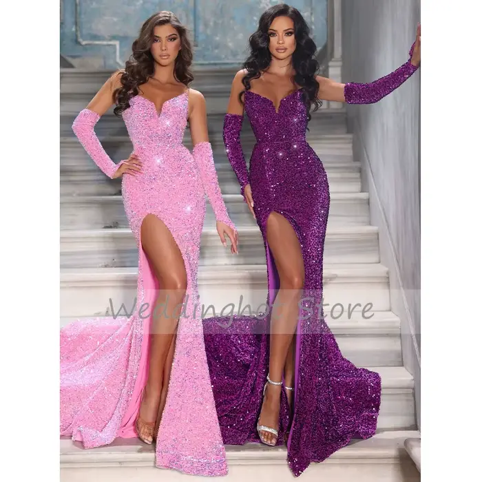 Robe de Soirée Longue à Paillettes Bleu Royal pour Femme