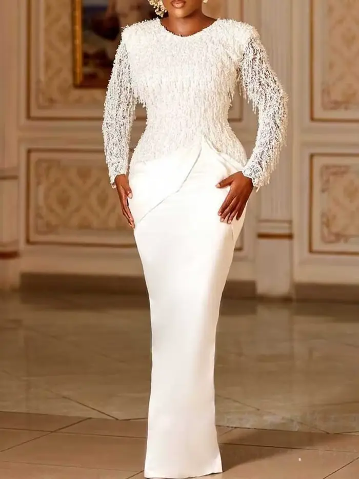 Robe Chic femme élégante manches longues en dentelle Sexy