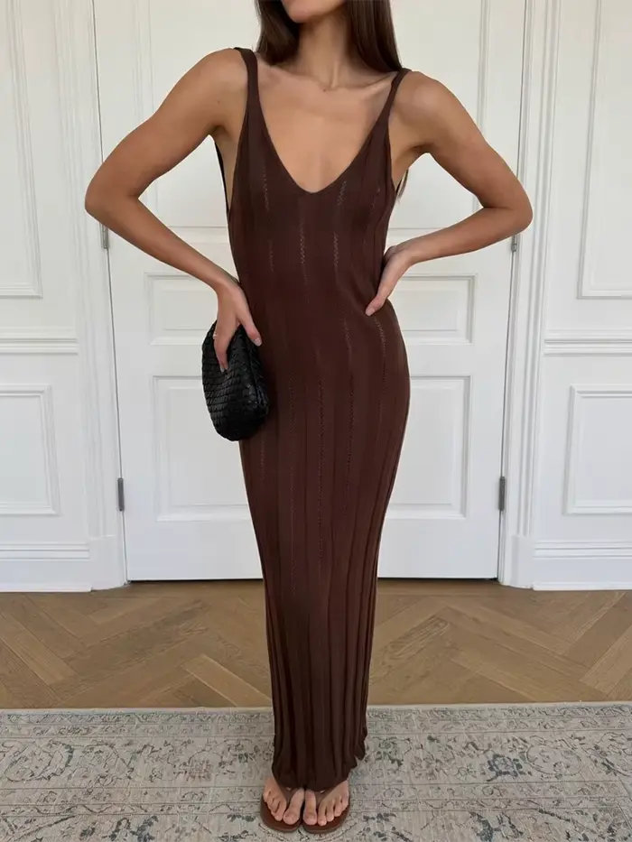 Robe Longue en Tricot Trendix Camisole Femme Élégante et Séduisante Occasion Spéciale Plage Soirée Chic
