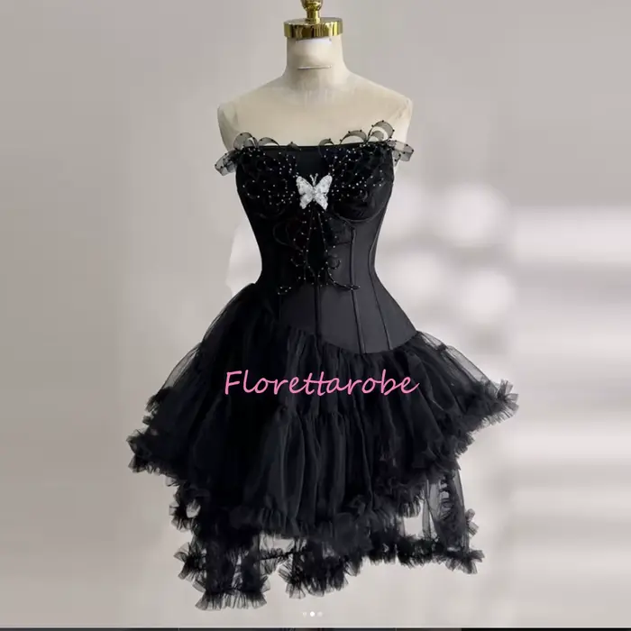 Nouvelle robe de bal courte noire sans manches, style princesse tutu, élégante, pour femmes, personn