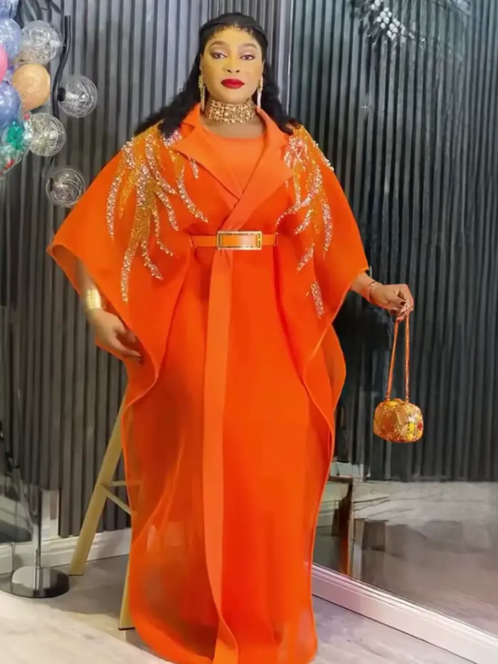 Robe traditionnelle Dashiki africaine turque pour femmes avec motifs géométriques et détails en diamants pour mariage et cérémonies