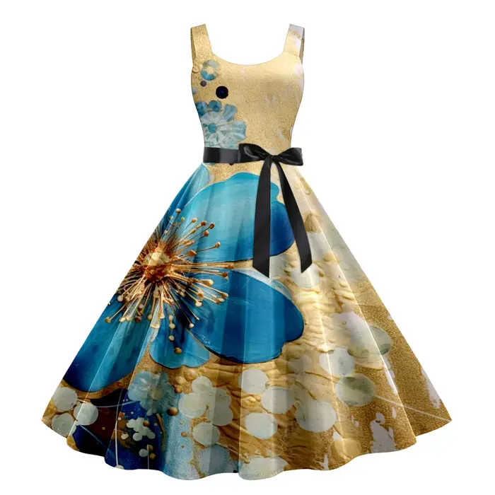 Robe d'été à imprimé floral vintage pour femmes