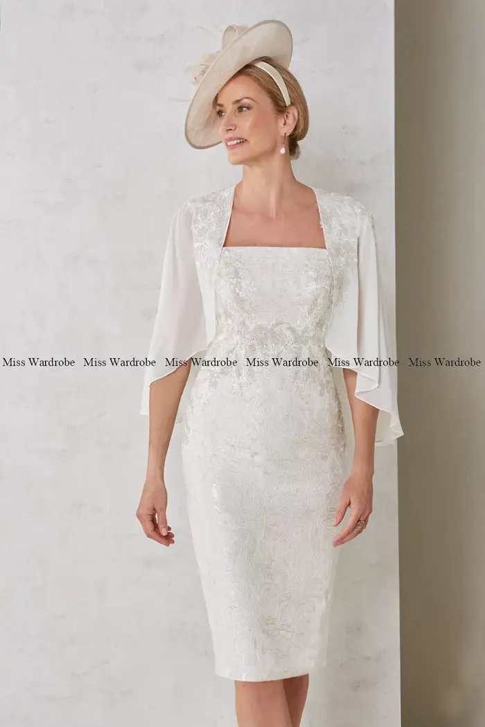 Robe courte rose en dentelle moderne pour mère de la mariée, châle en mousseline de soie, avec appli