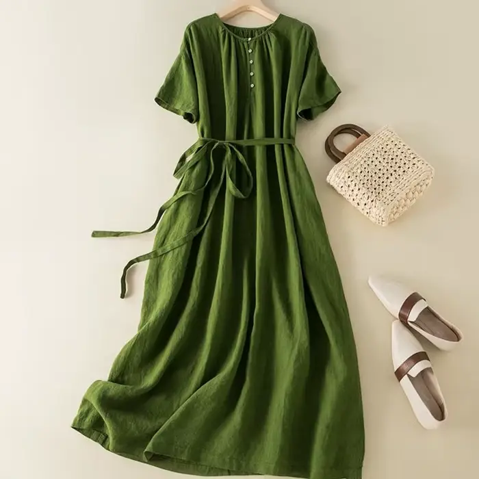 Robe décontractée en coton polyester pour femmes grandes tailles élégante et confortable printemps été nouveau modèle occassions variées