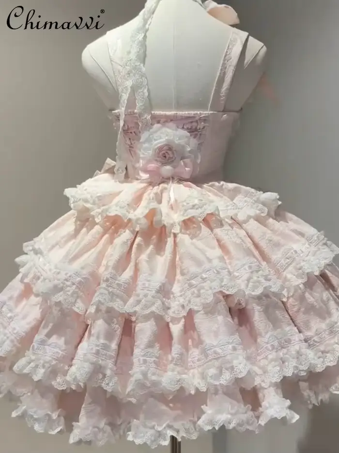 Robe Rose Lolita mignonne et douce pour fête d'anniversaire