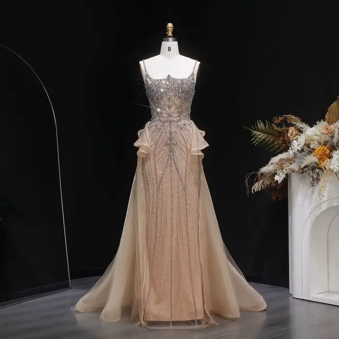 Sharon Said luxe Champagne sirène robe de soirée avec surjupe à volants rose pour les femmes de mariage