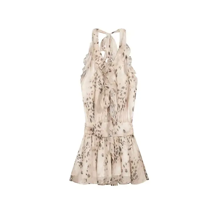 Robe en polyester style léopard dos nu à volants et nœud pour femmes occasions spéciales été printemps