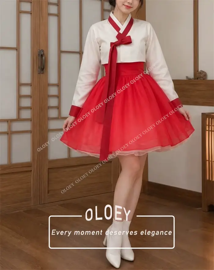 OLOEY Ensemble de robe de cocktail courte vintage Hanbok coréen pour spectacle