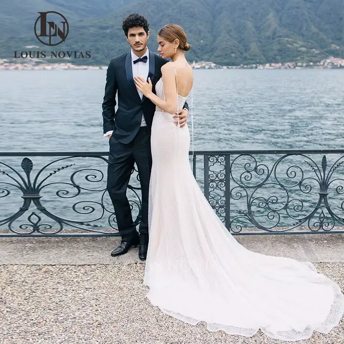 Modiis-Robes de mariée sirène avec manches bouffantes