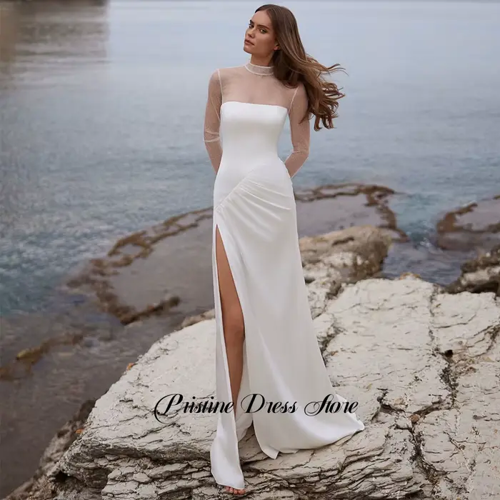 Robe de mariée bohème transparente à col montant