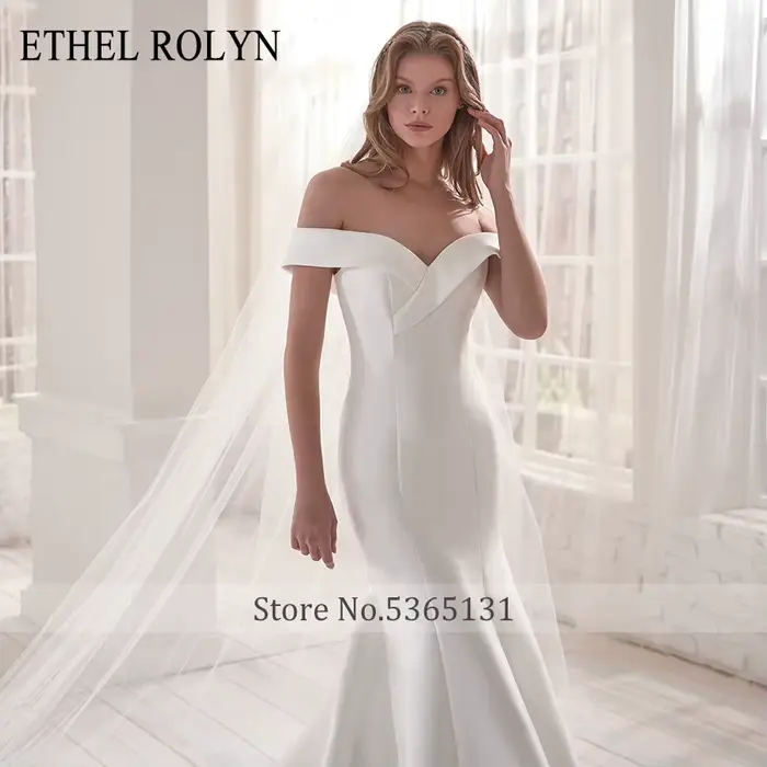ETHEL ROLYN robe de mariée sirène chic froncé hors de l'épaule Satin