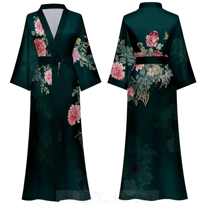 Peignoir kimono à manches mi-longues de style japonais pour femmes