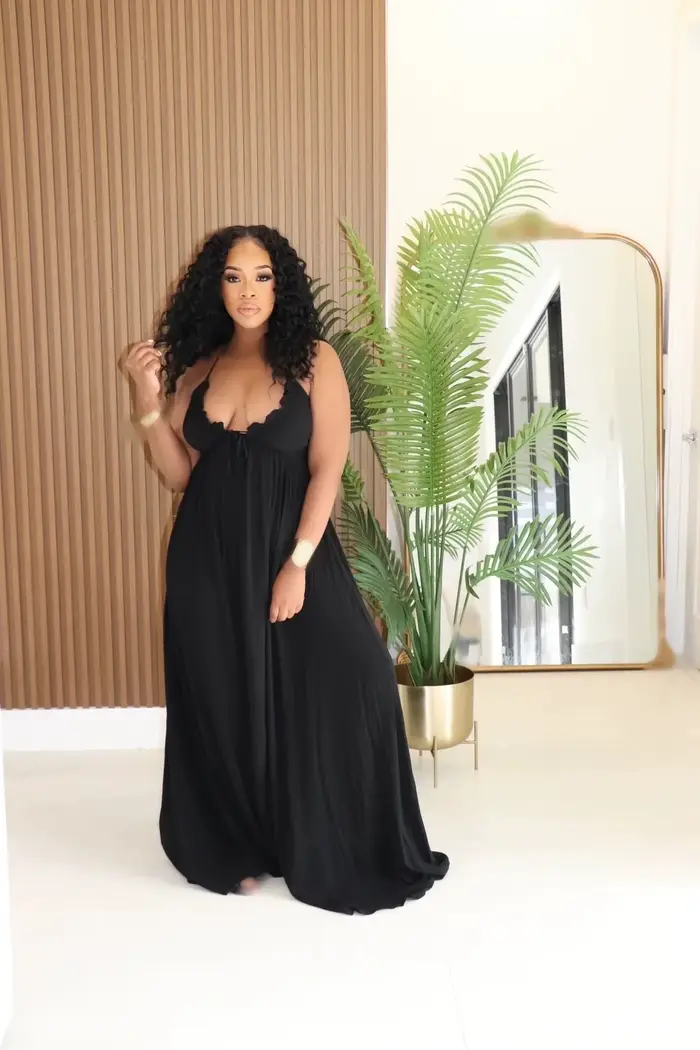 Robe longue STEFION en polyester décontractée avec col en V pour femmes, sans manches, idéale pour les occasions spéciales, anniversaires et mariages