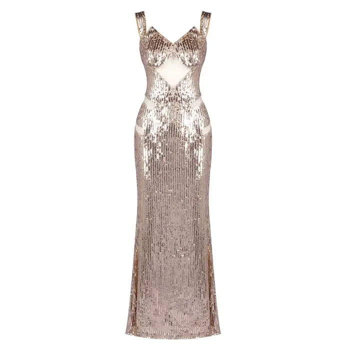 Robe longue élégante à paillettes pour femmes, avec Design découpé et détails scintillants, robe de 