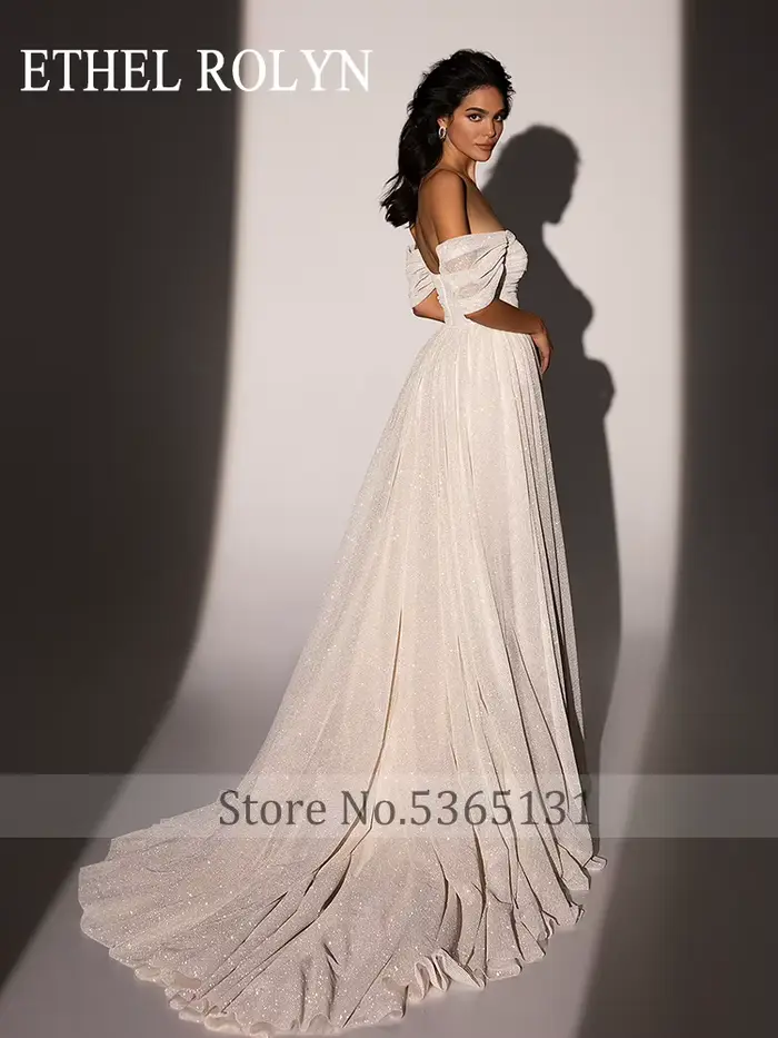 Robe de mariée Ethel Rolyen bohème trapèze brillante avec train de balayage pour femmes occasions spéciales