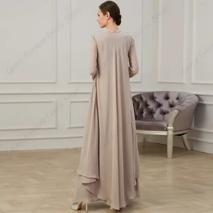 Robe personnalisée pour mère de la mariée avec dentelle et imprimé floral, silhouette plage, mousseline, soutien-gorge intégré, pour cérémonies de mariage et occasions spéciales