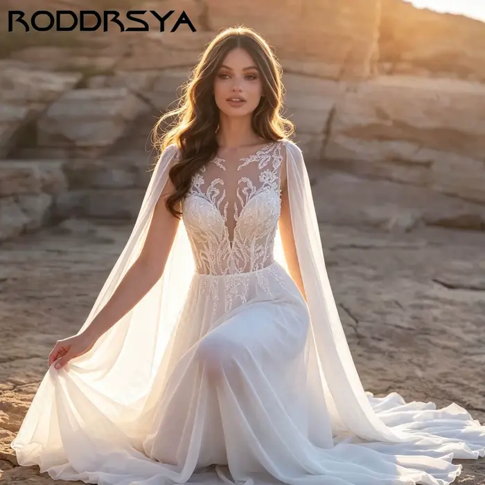 RODDRSYA Robes de mariée élégantes en mousseline pour femmes