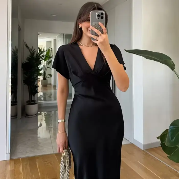 Robe longue en Satin plissée pour femmes
