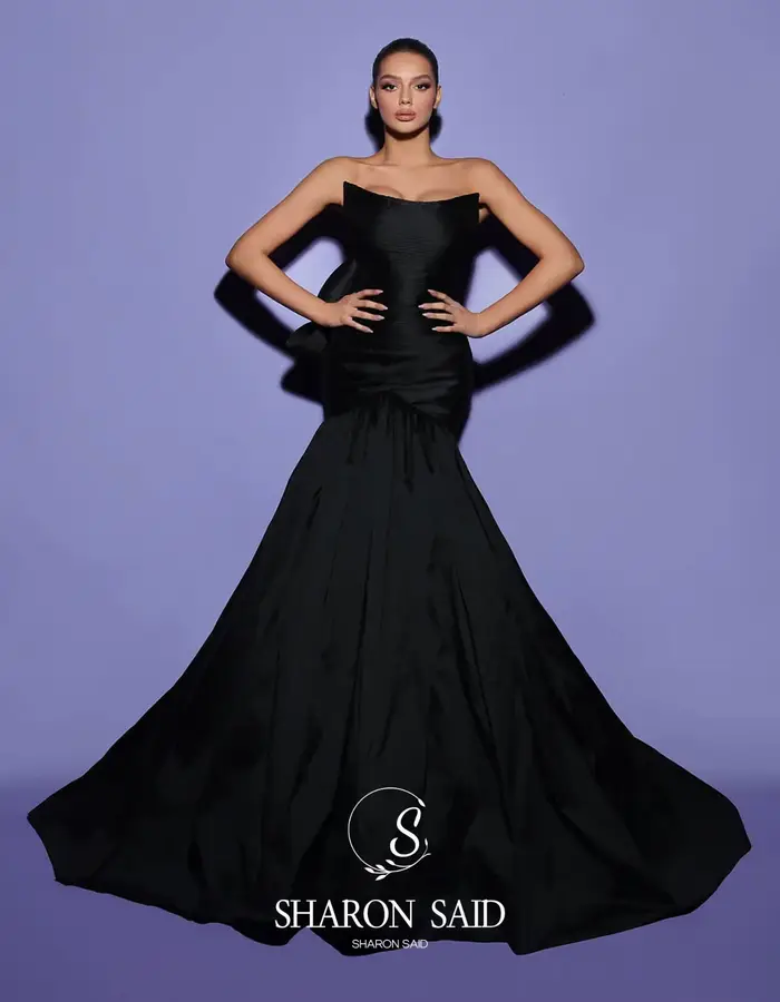 Sharon Said robe de soirée sirène vert émeraude avec nœud rouge rose pour les femmes