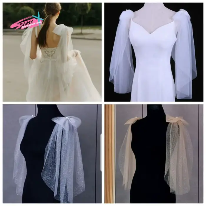 Robe de mariée en tulle plissé avec châle en perles brillantes, nœud transparent et gaze dorée pour femmes occasions spéciales mariage galas cérémonies