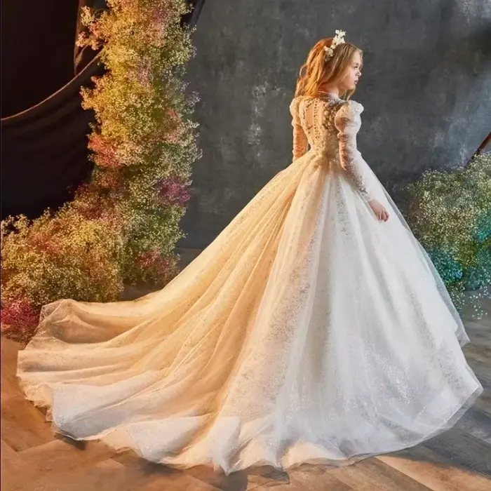 Robe blanche élégante à fleurs pour filles, robes de bal, demoiselle d'honneur, première communion, mariage, anniversaire, concours de mode, occasions spéciales