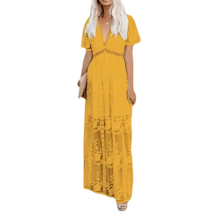 Robe longue en dentelle pour femmes
