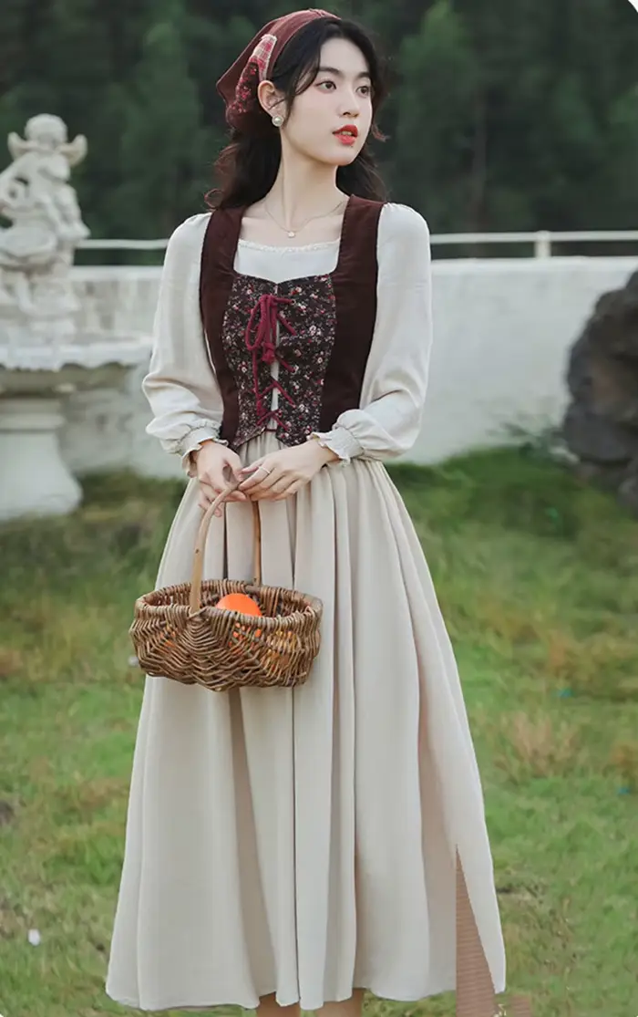 Style français coton lin robe de pelouse femme médiévale Cottagecore Prairie Chic Mori fille robes Vintage rétro robe Festa