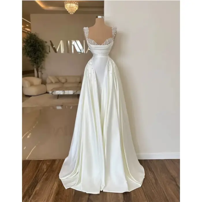 Robes de mariée en perles de satin pour la mariée, perle de sirène de luxe avec poignées amovibles, 
